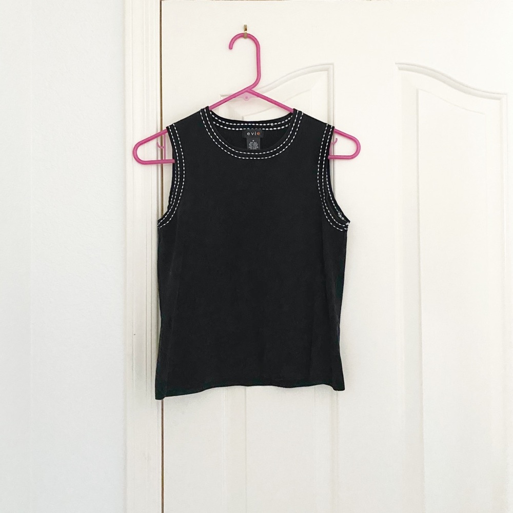 Vintage Evie Black With White Trim Detail Knot Shell Top